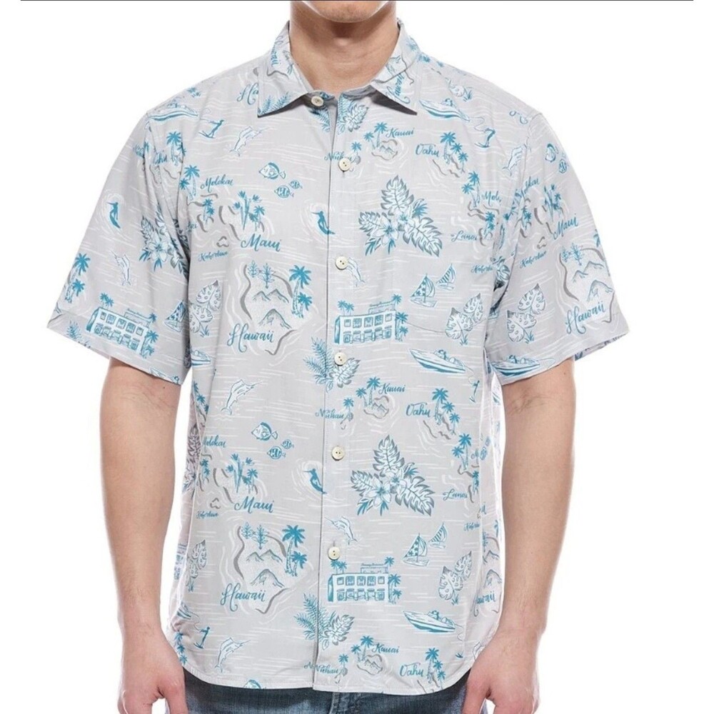 Tommy Bahama Men's Size L Summer Grey Coconut Point Shore Front Shirt $128 New
